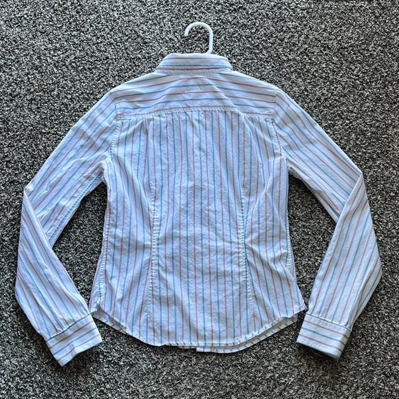 Share Vintage Abercrombie & Fitch Shirt Women L White Striped Long Sleeve Cotton - Picture 5 of 7